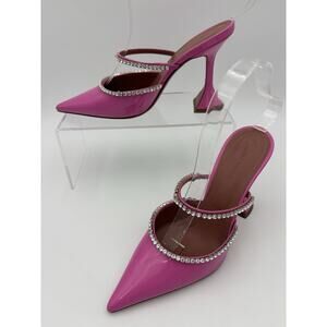 Amina Muaddi Gilda Mules Crystal Pink Patent Leather Size 36.5 / 6.5